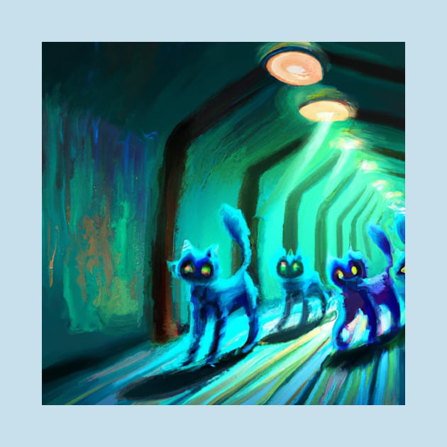 Several Blue Cats March Down a Hallway in an Underground Base by Star Scrunch