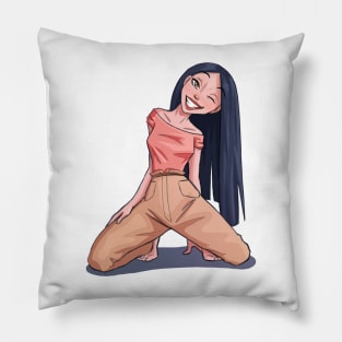 Cute Dark-Haired Girl Winking Pillow