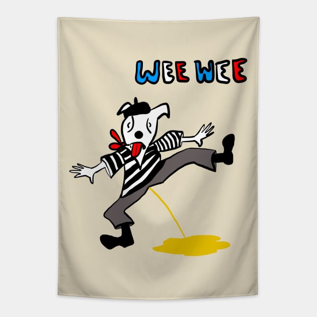 “Wee Wee” Dog in Stereotypical French Attire Tapestry by KennethJoyner