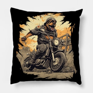 An epic t-shirt design featuring a Rottweiler Dog on a motorcycle Pillow