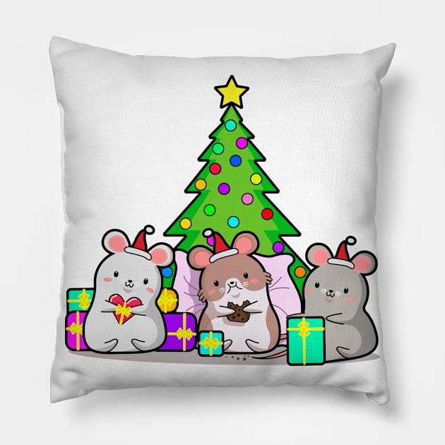 mouse with gifts, Christmas, new year, kawaii style. Pillow by SK1X