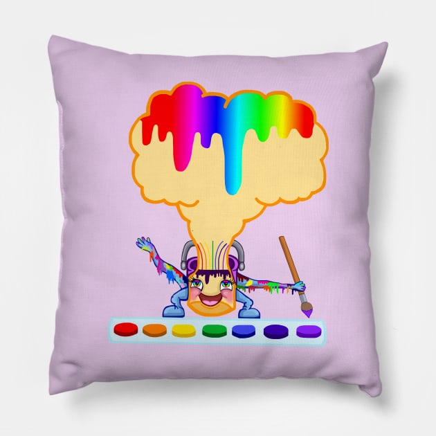 Rainbow Drip Painting Can Pillow by Art by Deborah Camp