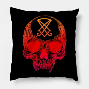 Human skull with Sigil of Lucifer Pillow