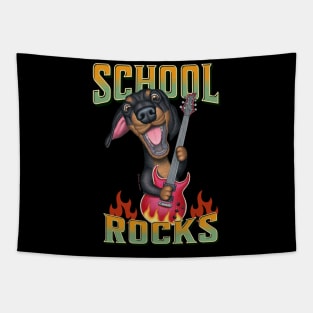 Teacher on fire with Doxie Dog Dachshund on a School Rocks tee Tapestry