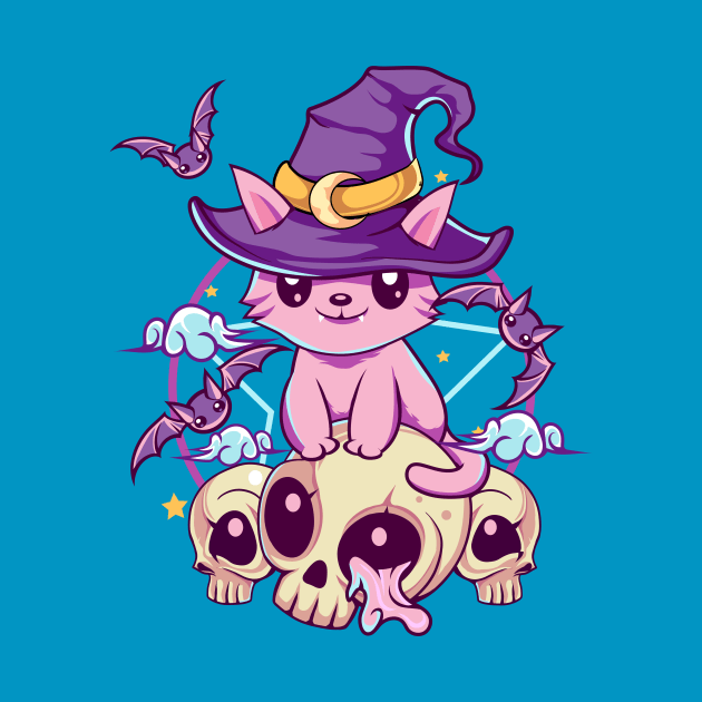 Skull Cat Kawaii Gothic by DionArts