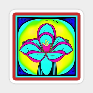 Cartoon Teal Flower Yellow Background | AI Generated Design by @remlorart Magnet