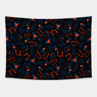 Christmas Florals On Black Tapestry