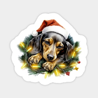 Lazy Dachshund Dog at Christmas Magnet