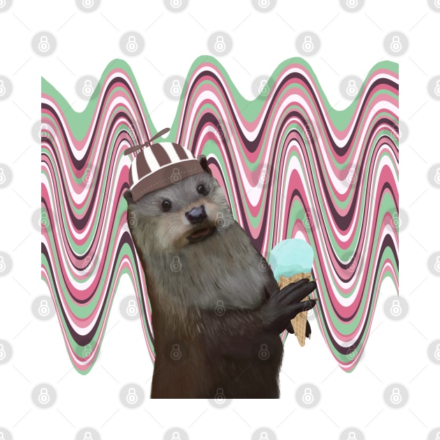 Sweet Otter Holding an Ice Cream with a Fan Hat by Suneldesigns