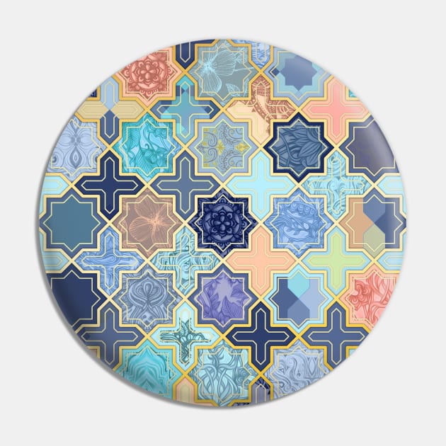 Cream, Navy and Aqua Geometric Tile Pattern Pin by micklyn