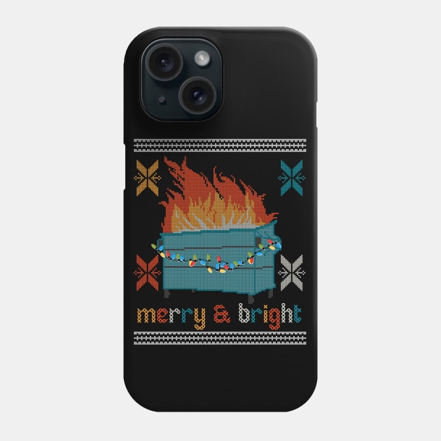 Ugly Christmas Sweater Design Dumpster Fire - Merry and Bright Phone Case by YourGoods