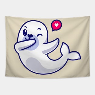 Cute Seals Dabbing Cartoon Tapestry