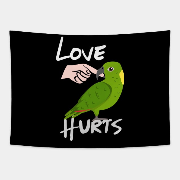 Love Hurts Yellow Naped Amazon Parrot Biting Finger Tapestry by Einstein Parrot