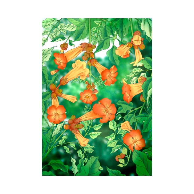 Minhwa: Summer Trumpet Creeper by koreanfolkpaint