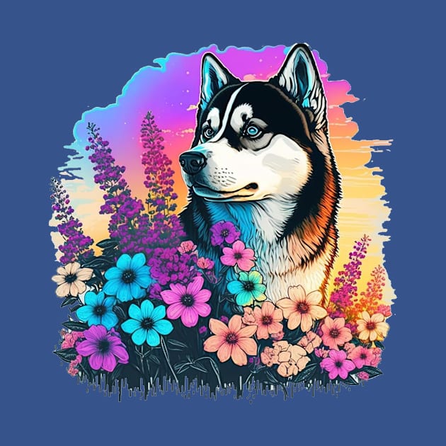 Siberian husky in the fllowers by Antzyzzz