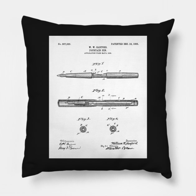 Fountain Pen Patent - Writer Editor Home Office Decor Art - White Pillow by patentpress