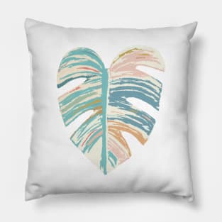Monstera Leaf - Turquoise, Green, Coral, Mustard Pillow