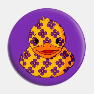 Purple Flower Pattern Rubber Duck Pin