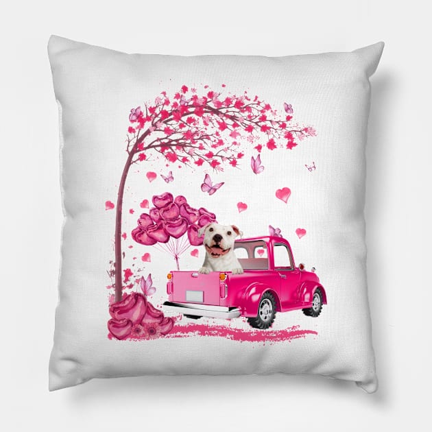 Valentine's Day Love Pickup Truck White Pitbulll Pillow by TATTOO project