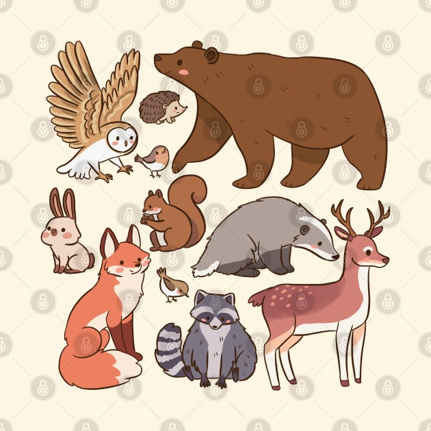 Cute woodland animals illustration by Yarafantasyart