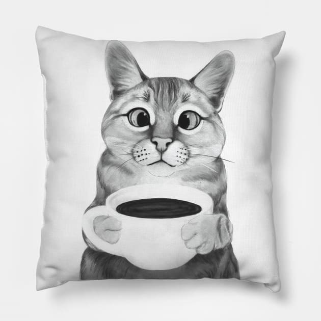 Coffee Cat Pillow by LauraGraves