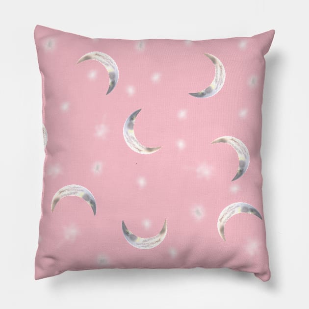 Crescent Moons and Stars - Pink Pillow by Art By LM Designs 