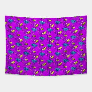 Neon Colored Floral Stripes Tapestry