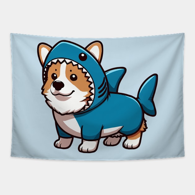 cute corgi in shark suit Tapestry by fikriamrullah