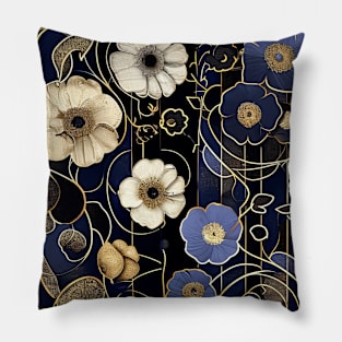 Cream and Blue Flowers Pillow