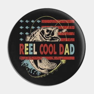 Vintage Reel Cool Dad Fishing Hunting American Flag Pin