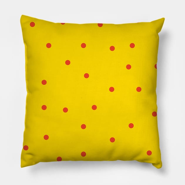 Orange Polka Dots on Yellow Background Pillow by Lusy