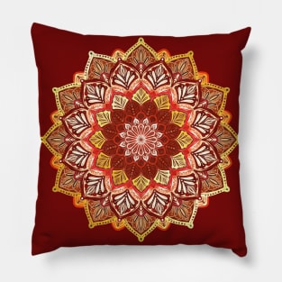 Boho Mandala in Dark Red and Gold Pillow