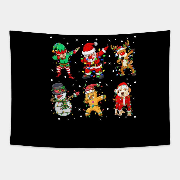 Dabbing Dab Santa Elf Labrador Retriever Dog Friends Christmas Lights Tapestry by nvqdesigns