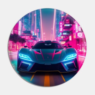 Dark Neon Sports Car in Asian Neon City Pin