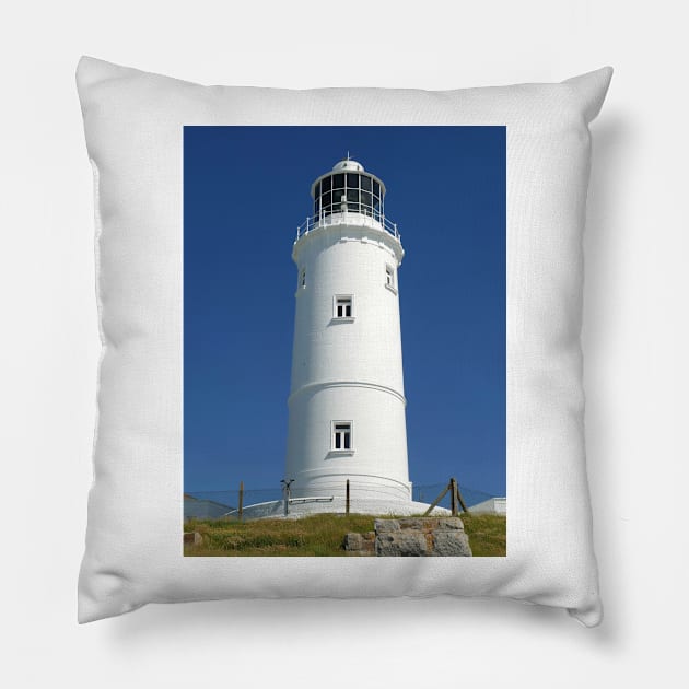 Trevose Head Lighthouse, Cornwall Pillow by Chris Petty
