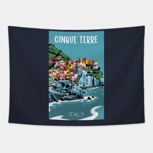 A Vintage Travel Art of Cinque Terre - Italy Tapestry