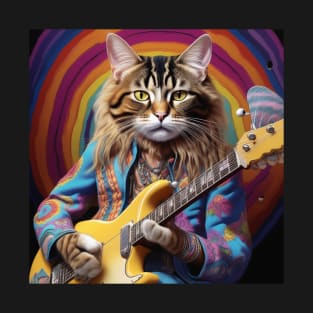 A Hippy Cat Playing Guitar T-Shirt