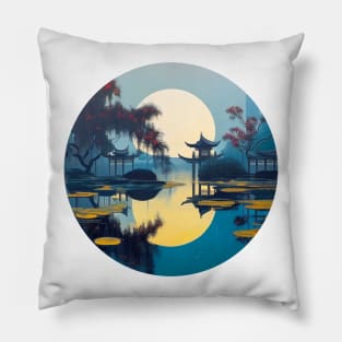 Illustration Japanese landscape & traditional home exterior painting Pillow