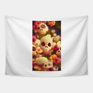 Aesthetic pattern small skulls and flowers Bones and Botany Tapestry