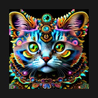 Cat Kitten Art Nouveau Psychedelic Trippy Rainbow T-Shirt