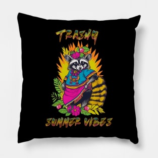 Trashy Summer Vibes Raccoon Hawaiian Pillow