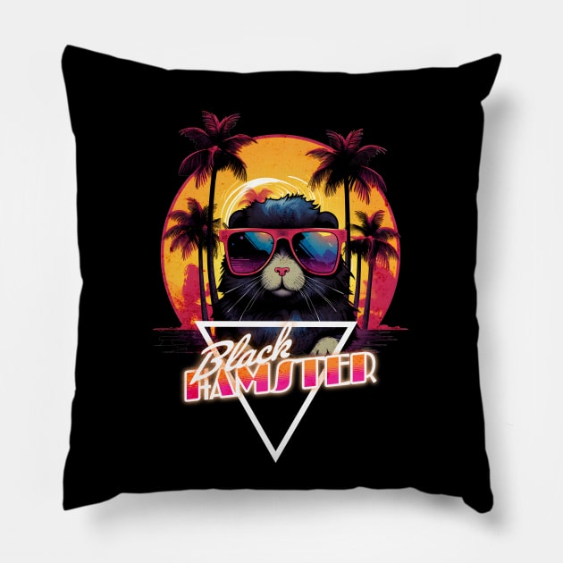 Retro Wave Black Hamster Vibes Shirt Pillow by Miami Neon Designs