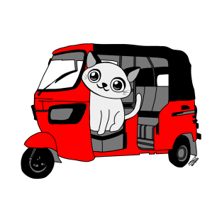 Cat Tuk-Tuk Taxi Cute Cartoon Funny Kitten T-Shirt