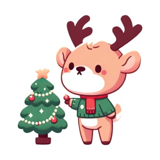 Christmas Deer and Christmas Tree T-Shirt