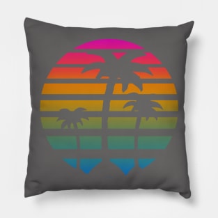 80s RETRO WHITE PALM TREES TROPICAL OCEAN ON A 80'S SUN BACKGROUND Pillow