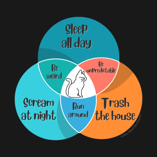 Venn Diagram Cats Sleep all day Trash the house Scream at night T-Shirt