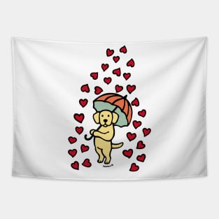 Yellow Labrador Cartoon and Rain of Hearts Tapestry