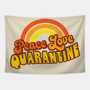 Peace Love Quarantine Retro Rainbow Tapestry