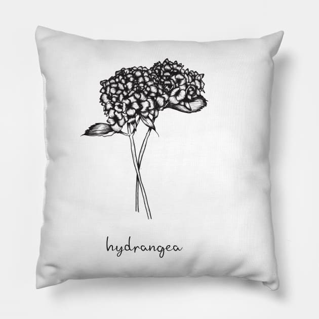 Hydrangea linedrawing Pillow by RosanneCreates