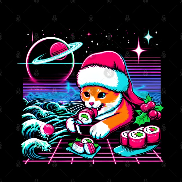 CHRISTMAS CAT EATING SUSHI WAVE JAPANESE by athirdcreatives